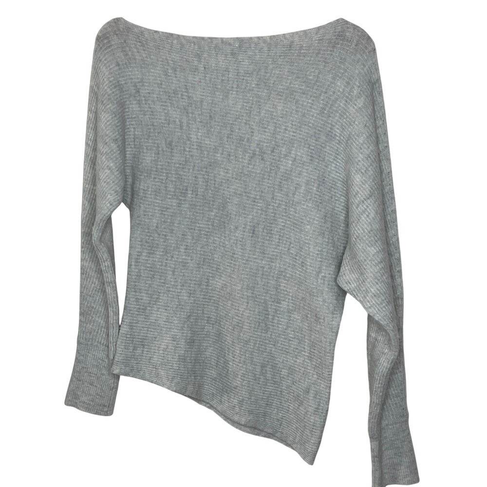 INTERMIX Gray Wool Cashmere Blend Asymmetrical Ribbed Knit Boat Neck Sweater P‎